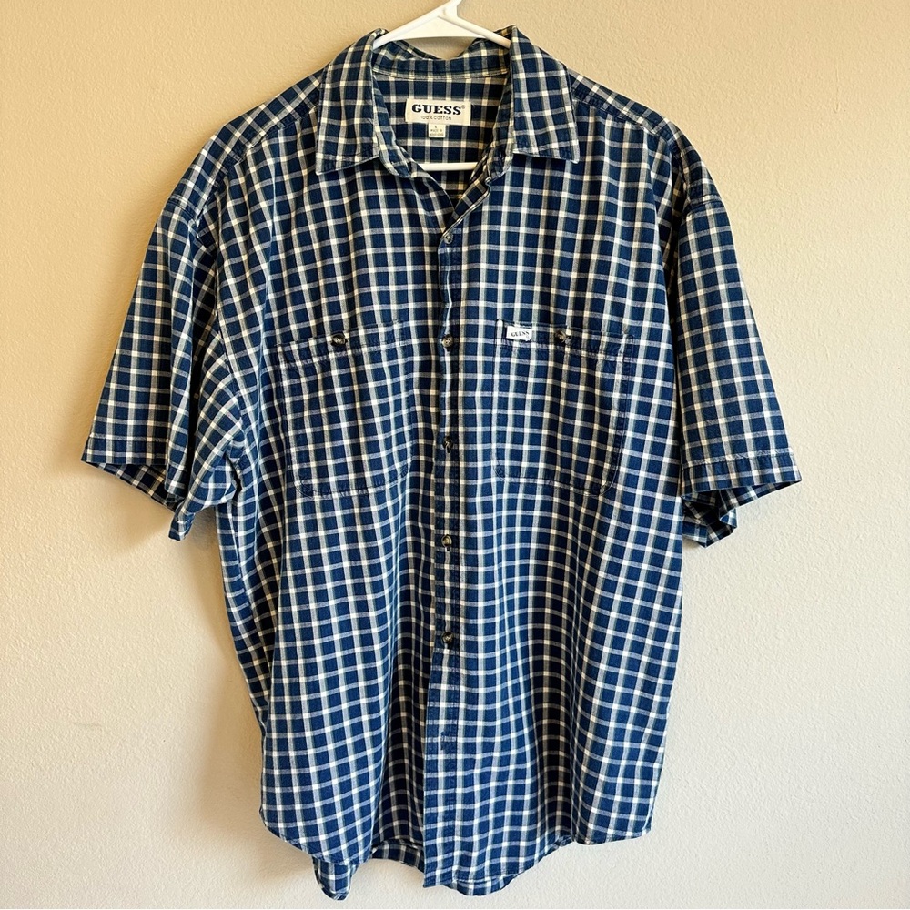 Vintage GUESS Men’s‎ Short Sleeve Button Down Shirt Plaid Size L Cotton 90s Y2K